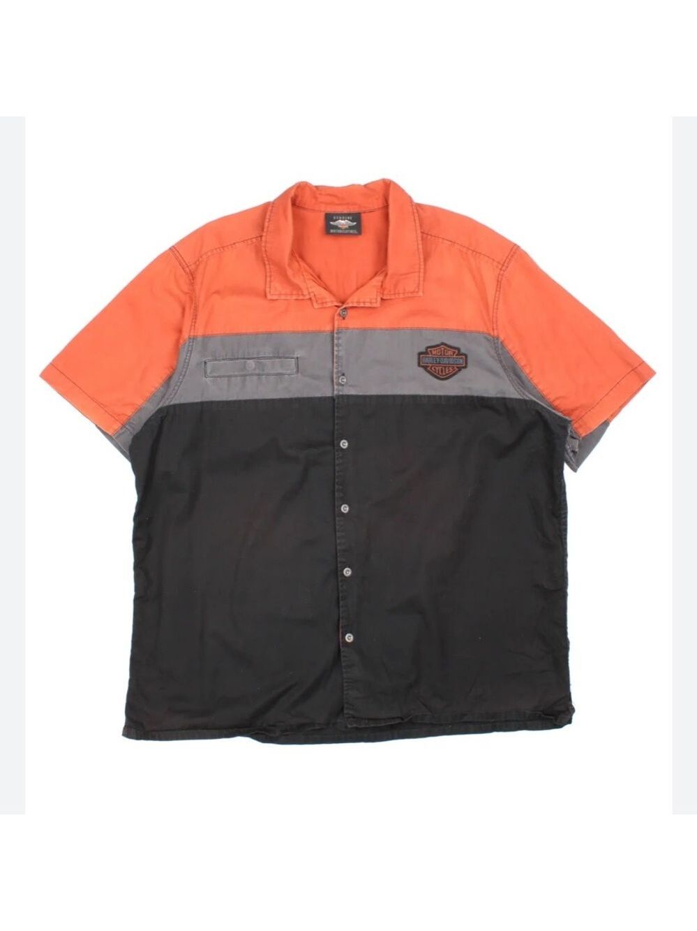 Harley-Davidson Men's Orange, Gray, and Black Button Down Shirt